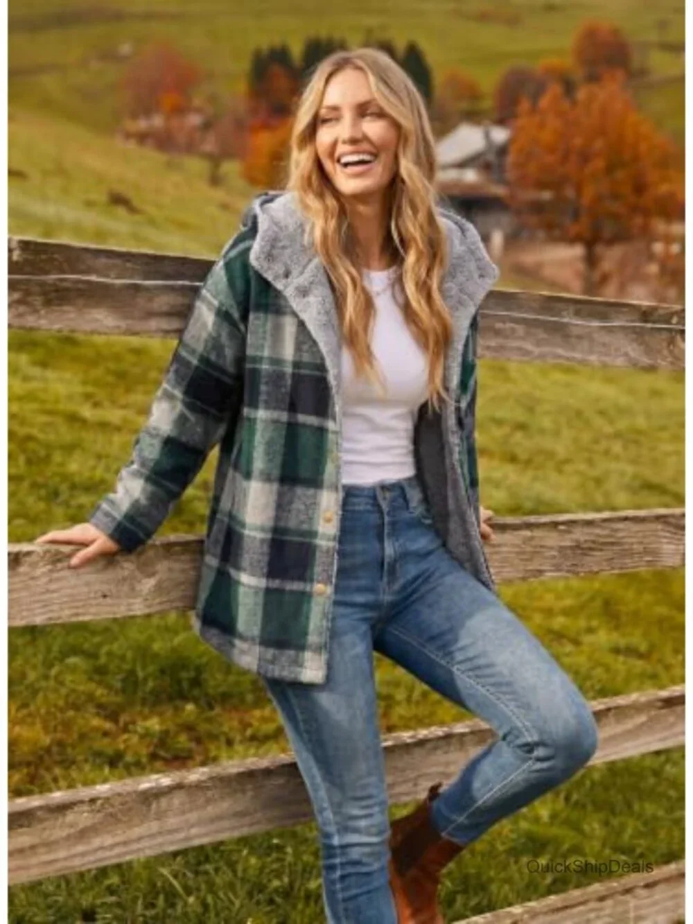 Dokotoo Flannel Hooded Plaid Shacket Thick Fleece Jacket